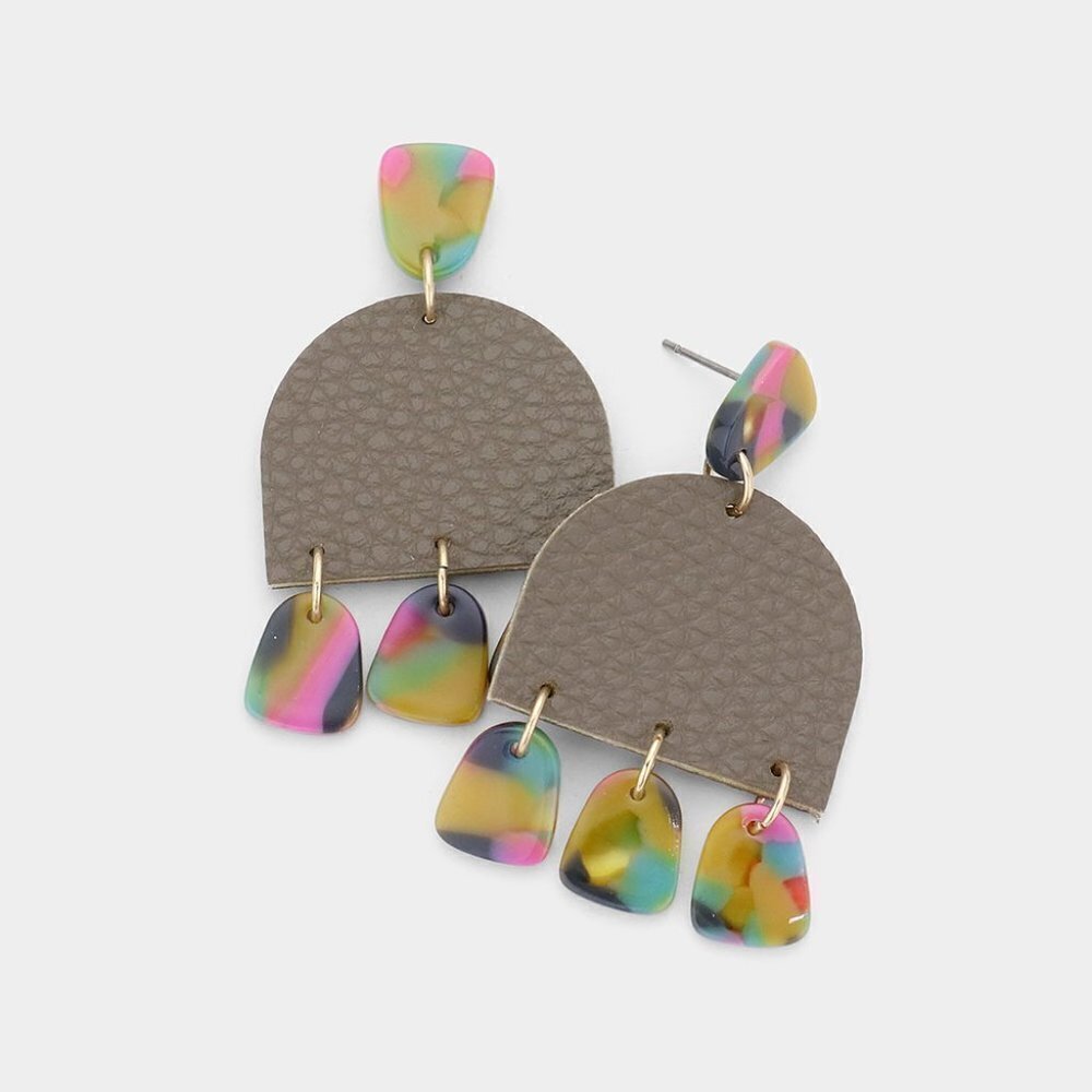 NEW  Tauper Faux Leather Bohemian Gray Small Earrings